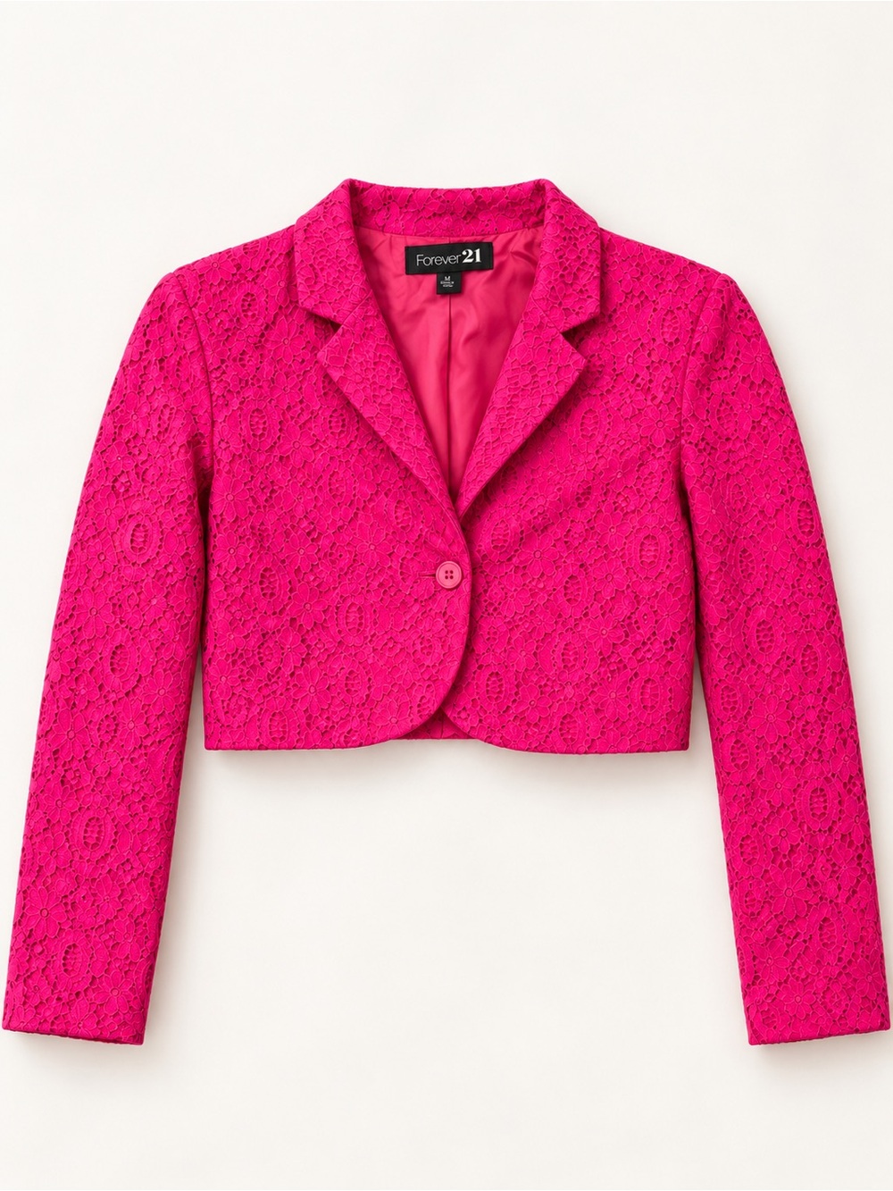 Forever 21 Hot Pink Lace Cropped Blazer Jacket Size M